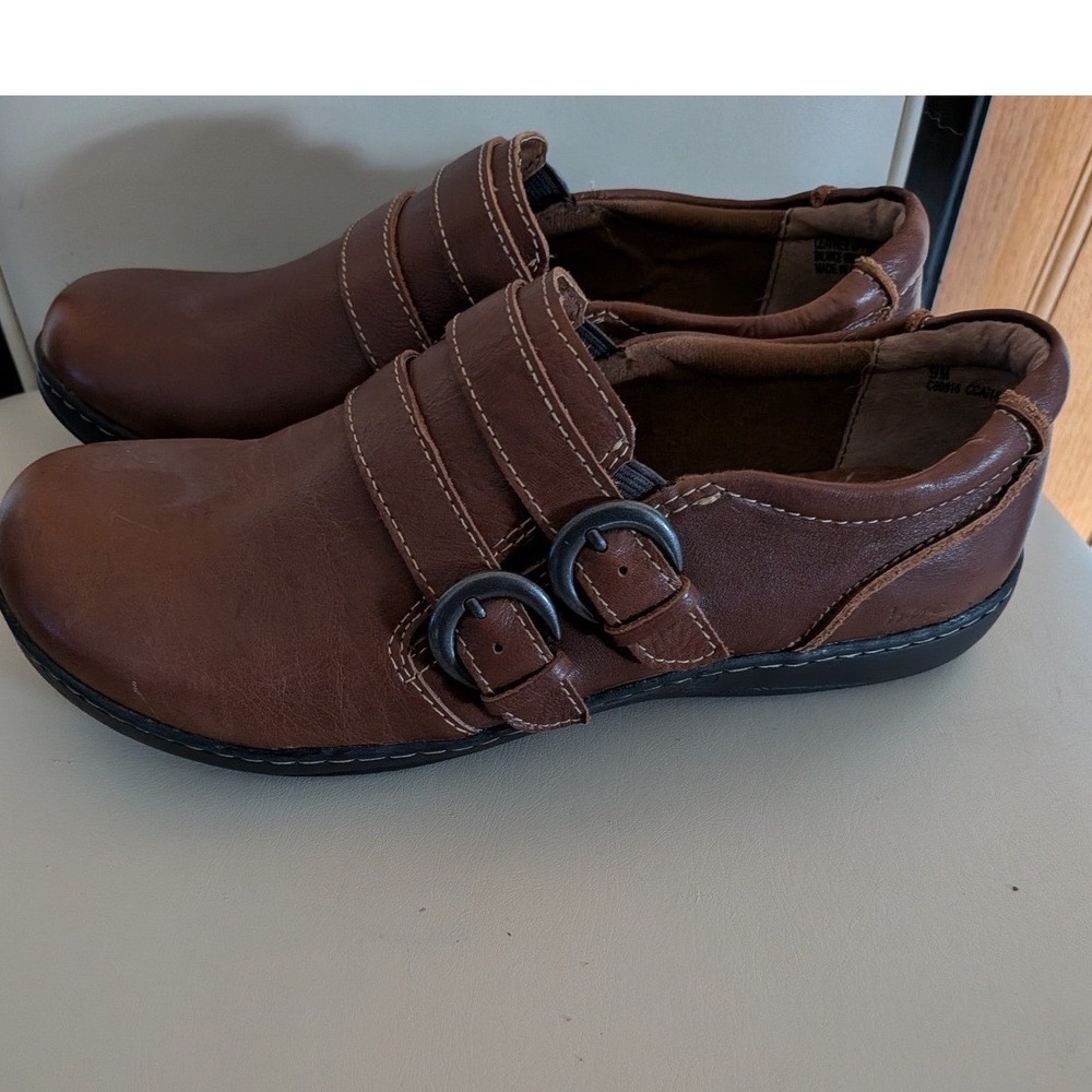 B.O.C. Born Concept Brown Leather Double Buckle Slip On Loafers C80916 Womens 9M